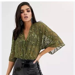 NWT ASOS sequin wrap bodysuit